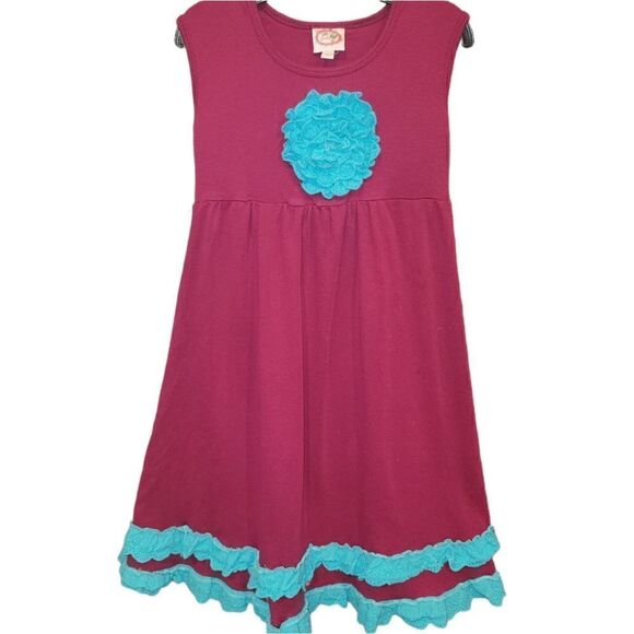 Lilli Lovebird Maroon and Turquoise Ruffle Flower Dress 6 - Picture 1 of 6